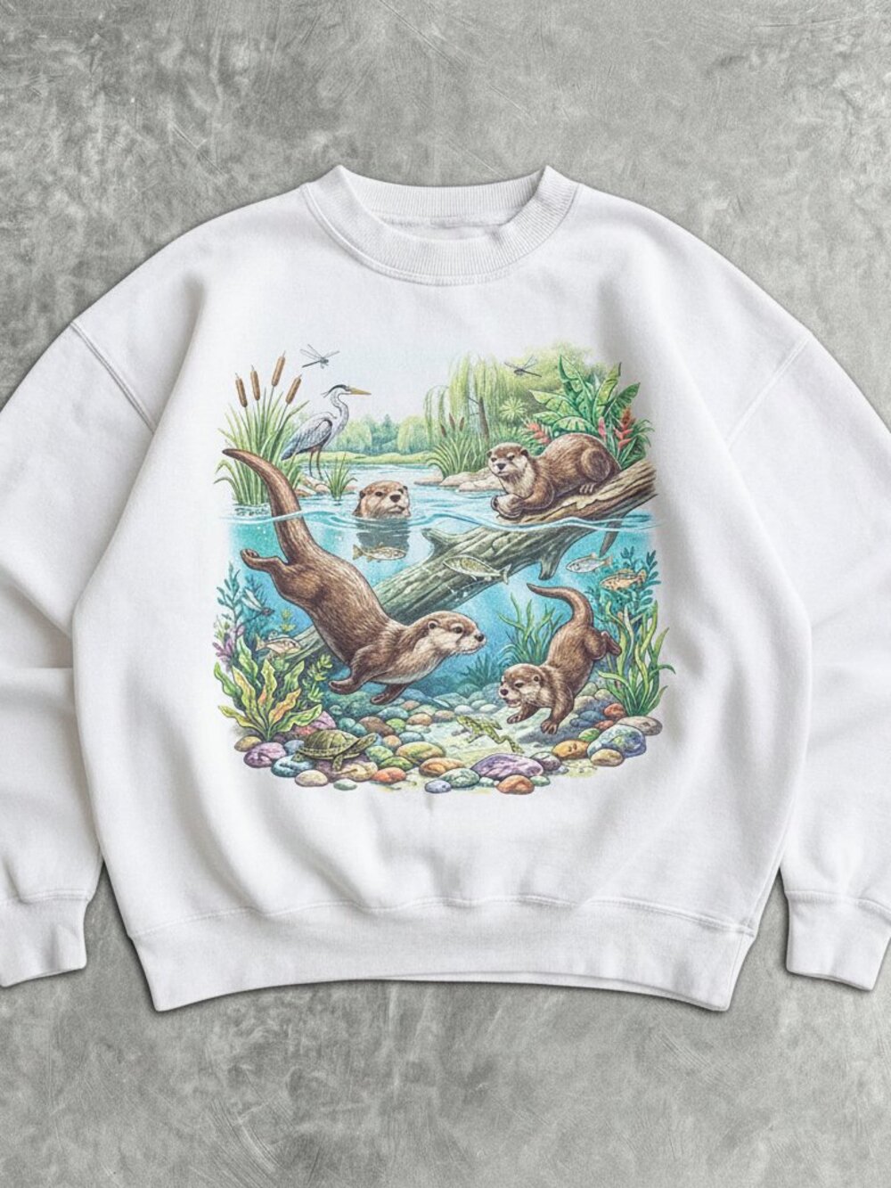 90s River Otters Wildlife Graphic Sweatshirt | Vintage Nature Crewneck